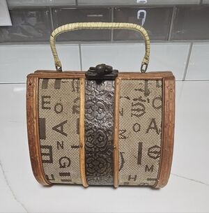 Elegant Brown and Tan Wooden Handbag